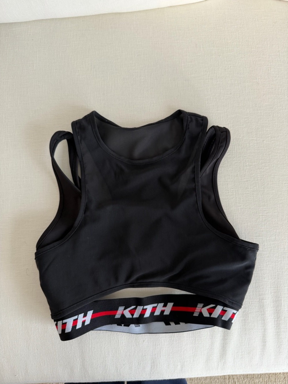 Kith Black Crop Sports Tank with Branded Elastic Hem